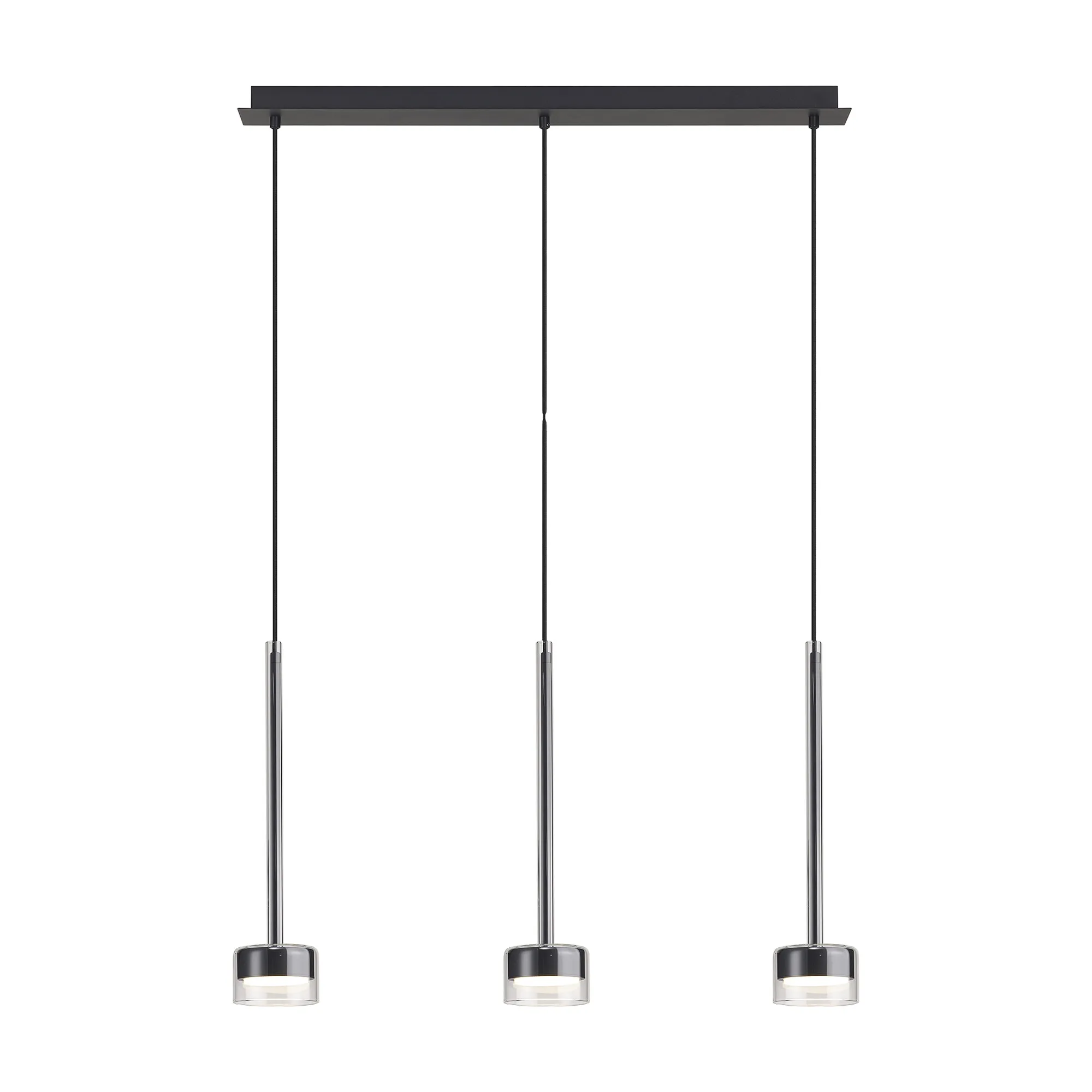 M7882/4000K  Tonic Linear Pendant 3 Light 4000K Chrome/Black/Clear Glass